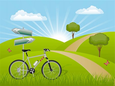 Summer landscape with a bike. Vector illustration. Stock Photo - Budget Royalty-Free & Subscription, Code: 400-04235636
