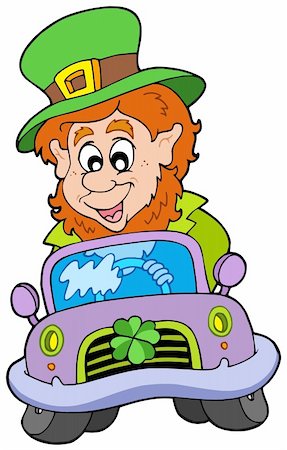 Cartoon leprechaun driving car - vector illustration. Stock Photo - Budget Royalty-Free & Subscription, Code: 400-04235705