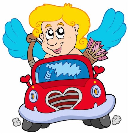Cupid in red car - vector illustration. Stock Photo - Budget Royalty-Free & Subscription, Code: 400-04235717
