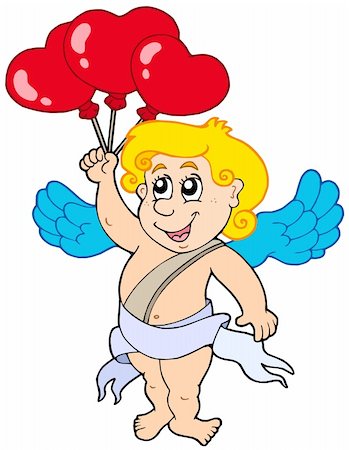 simsearch:400-04267372,k - Cupid with balloons - vector illustration. Photographie de stock - Aubaine LD & Abonnement, Code: 400-04235722