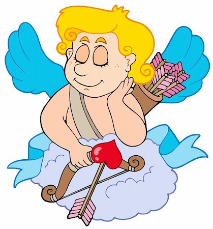 simsearch:400-05913687,k - Dreaming Cupid on white background - vector illustration. Foto de stock - Super Valor sin royalties y Suscripción, Código: 400-04235734