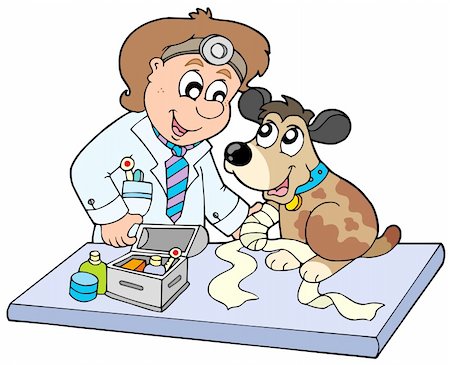 Dog with sick paw at veterinarian - vector illustration. Stock Photo - Budget Royalty-Free & Subscription, Code: 400-04235733