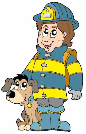 simsearch:640-01358080,k - Firefighter with dog - vector illustration. Stock Photo - Budget Royalty-Free & Subscription, Code: 400-04235748