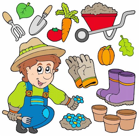 simsearch:400-04439731,k - Gardener with various objects - vector illustration. Photographie de stock - Aubaine LD & Abonnement, Code: 400-04235755