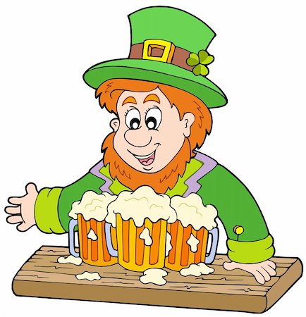 drink beer in suit - Leprechaun with three beers - vector illustration. Stock Photo - Budget Royalty-Free & Subscription, Code: 400-04235770