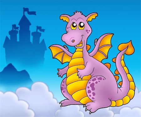 simsearch:400-04912666,k - Big purple dragon with castle - color illustration. Photographie de stock - Aubaine LD & Abonnement, Code: 400-04235798