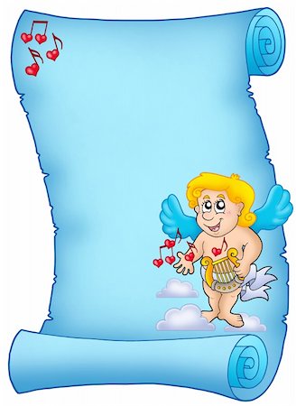 simsearch:400-04267372,k - Blue parchment with Cupid 2 - color illustration. Photographie de stock - Aubaine LD & Abonnement, Code: 400-04235806