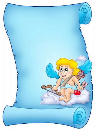 simsearch:400-04267372,k - Blue parchment with Cupid 3 - color illustration. Photographie de stock - Aubaine LD & Abonnement, Code: 400-04235807