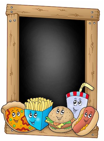 fast food restaurant cartoon - Blackboard with various cartoon meals - color illustration. Stock Photo - Budget Royalty-Free & Subscription, Code: 400-04235802