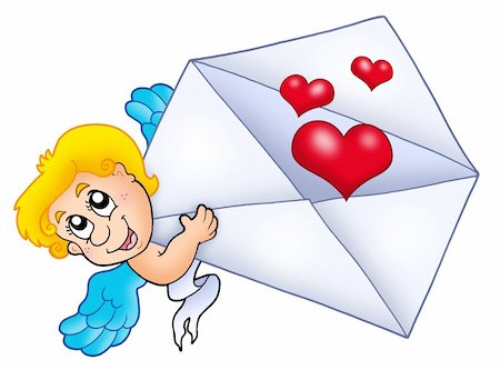 simsearch:400-04267372,k - Cupid holding envelope 2 - color illustration. Photographie de stock - Aubaine LD & Abonnement, Code: 400-04235834