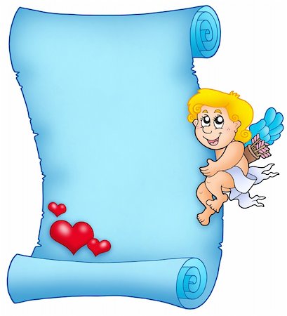 Cupid holding Valentine parchment - color illustration. Stock Photo - Budget Royalty-Free & Subscription, Code: 400-04235835