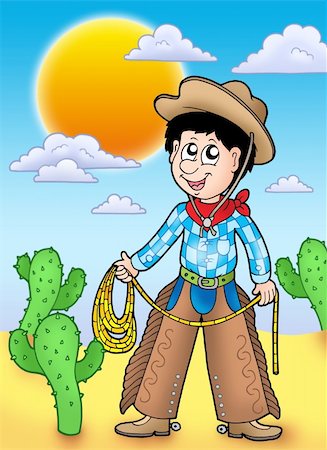 Country boy with sunset - color illustration. Stock Photo - Budget Royalty-Free & Subscription, Code: 400-04235831