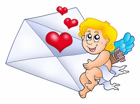 simsearch:400-04267372,k - Cupid holding envelope 1 - color illustration. Photographie de stock - Aubaine LD & Abonnement, Code: 400-04235833