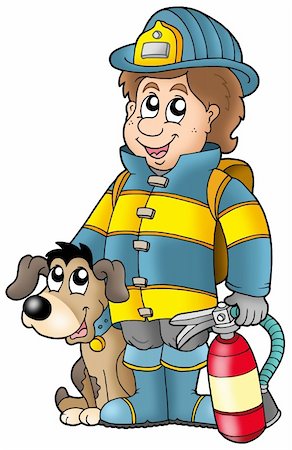 simsearch:400-06392786,k - Firefighter with dog and extinguisher - color illustration. Fotografie stock - Microstock e Abbonamento, Codice: 400-04235867