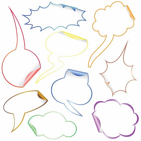 Set of Comic Clouds and bubbles as stickers and labels with colorful borders. Vector illustration. Stock Photo - Budget Royalty-Free & Subscription, Code: 400-04235979