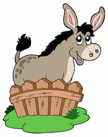 simsearch:400-05686866,k - Cartoon donkey behind fence - vector illustration. Fotografie stock - Microstock e Abbonamento, Codice: 400-04236059