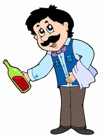 Cartoon waiter serving wine - vector illustration. Stock Photo - Budget Royalty-Free & Subscription, Code: 400-04236064