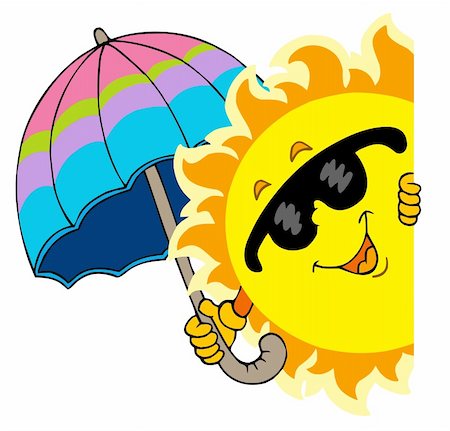 Lurking Sun with umbrella - vector illustration. Stock Photo - Budget Royalty-Free & Subscription, Code: 400-04236080