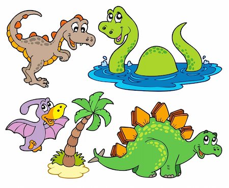 prehistoric cartoon trees - Various dinosaur collection - vector illustration. Stock Photo - Budget Royalty-Free & Subscription, Code: 400-04236092