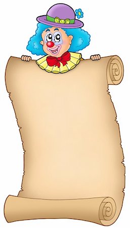 Cartoon clown holding old scroll - color illustration. Stock Photo - Budget Royalty-Free & Subscription, Code: 400-04236137