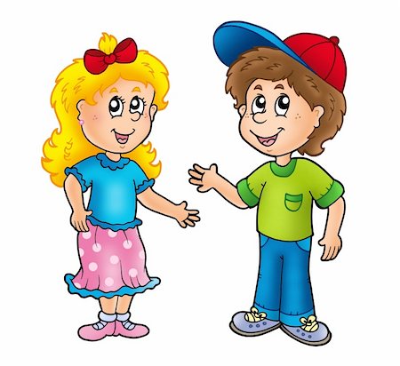 Cartoon happy girl and boy - color illustration. Stock Photo - Budget Royalty-Free & Subscription, Code: 400-04236144