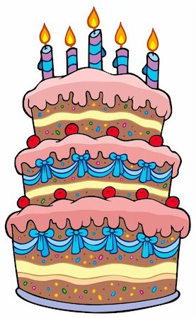 fancy candle - Big cartoon cake with candles - vector illustration. Stock Photo - Budget Royalty-Free & Subscription, Code: 400-04236213