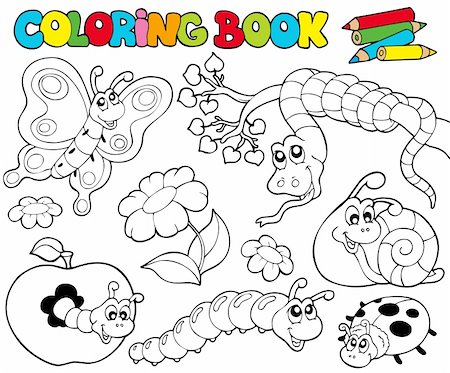 Coloring book with small animals 1 - vector illustration. Stock Photo - Budget Royalty-Free & Subscription, Code: 400-04236259