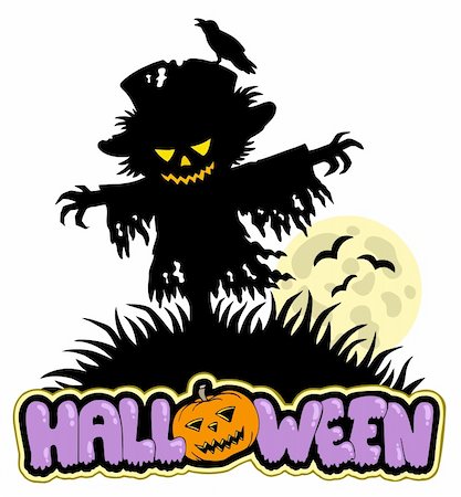 scary eyes drawing - Halloween scarecrow with full moon - vector illustration. Stock Photo - Budget Royalty-Free & Subscription, Code: 400-04236287