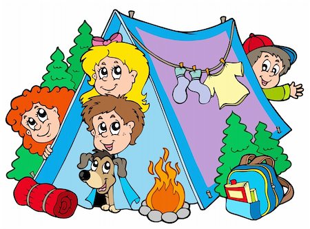 Group of camping kids - vector illustration. Stock Photo - Budget Royalty-Free & Subscription, Code: 400-04236280