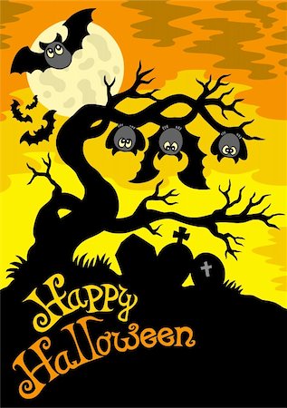 simsearch:400-04236779,k - Halloween cemetery silhouette 2 - vector illustration. Stock Photo - Budget Royalty-Free & Subscription, Code: 400-04236283