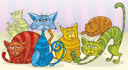 funny color cats group cartoon illustration Stock Photo - Budget Royalty-Free & Subscription, Code: 400-04236329