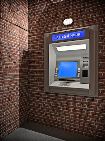 3d illustration of outdoors cash machine in night. Stock Photo - Budget Royalty-Free & Subscription, Code: 400-04236404