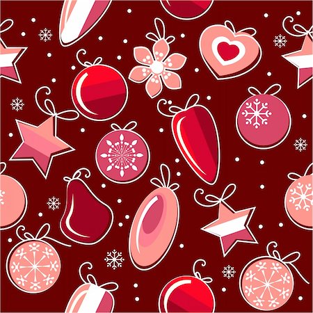 simsearch:400-04270207,k - Seamless red pattern with christmas decoration and snowflakes Stockbilder - Microstock & Abonnement, Bildnummer: 400-04236596