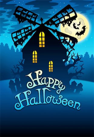 simsearch:400-04407836,k - Mysterious Halloween mill 1 - color illustration. Photographie de stock - Aubaine LD & Abonnement, Code: 400-04236778