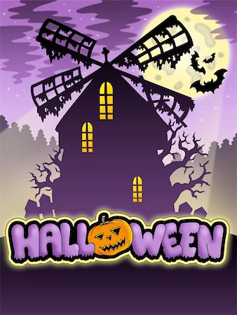 simsearch:400-04407835,k - Mysterious Halloween mill 2 - color illustration. Photographie de stock - Aubaine LD & Abonnement, Code: 400-04236779