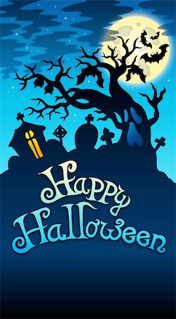 simsearch:400-04407834,k - Happy Halloween sign with tree - color illustration. Photographie de stock - Aubaine LD & Abonnement, Code: 400-04236770