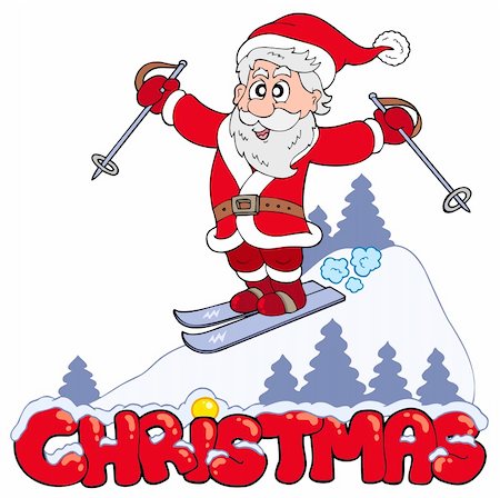 santa claus ski - Christmas sign with skiing Santa - vector illustration. Stock Photo - Budget Royalty-Free & Subscription, Code: 400-04236815