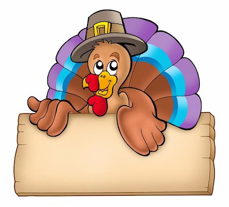 Wooden board with lurking turkey - color illustration. Stock Photo - Budget Royalty-Free & Subscription, Code: 400-04236812
