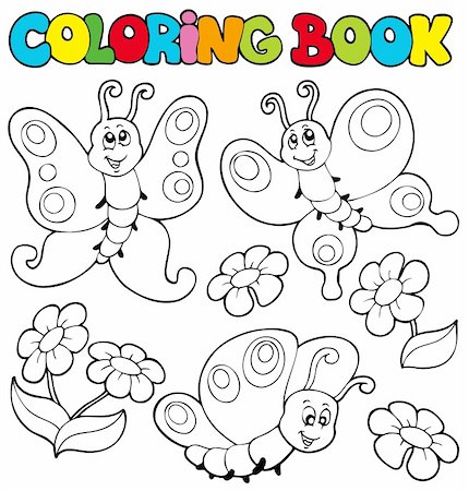 Coloring book with butterflies 1 - vector illustration. Foto de stock - Super Valor sin royalties y Suscripción, Código: 400-04236827