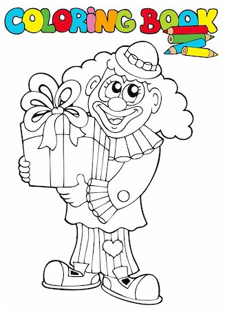 simsearch:400-04322837,k - Coloring book with clown and gift - vector illustration. Stockbilder - Microstock & Abonnement, Bildnummer: 400-04236834