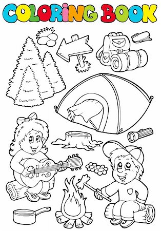 Coloring book with camping theme - vector illustration. Stock Photo - Budget Royalty-Free & Subscription, Code: 400-04236830
