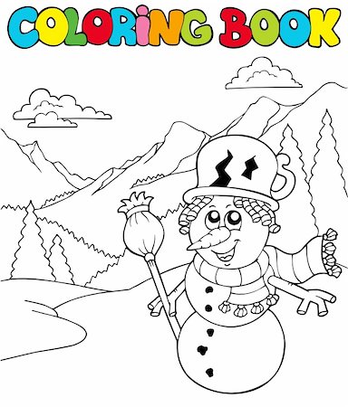snow winter cartoon clipart - Coloring book with cartoon snowman - vector illustration. Stock Photo - Budget Royalty-Free & Subscription, Code: 400-04236832