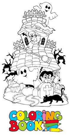 simsearch:400-04322837,k - Coloring book with haunted house - vector illustration. Photographie de stock - Aubaine LD & Abonnement, Code: 400-04236846