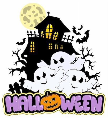 simsearch:400-04236863,k - Halloween sign with three ghosts 1 - vector illustration. Stock Photo - Budget Royalty-Free & Subscription, Code: 400-04236856