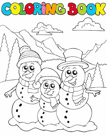 snow winter cartoon clipart - Coloring book with snowman family - vector illustration. Stock Photo - Budget Royalty-Free & Subscription, Code: 400-04236850