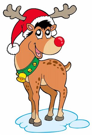 reindeer clip art - Reindeer in Christmas hat - vector illustration. Stock Photo - Budget Royalty-Free & Subscription, Code: 400-04236861