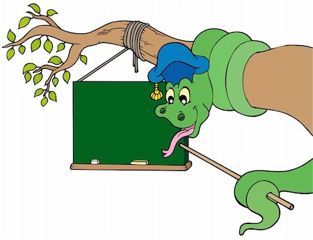 Snake teacher with table on tree - vector illustration. Stock Photo - Budget Royalty-Free & Subscription, Code: 400-04236862