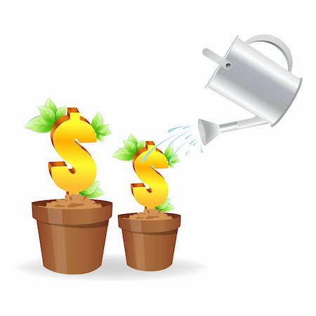 pot of gold - illustration of dollar plant on white background Stock Photo - Budget Royalty-Free & Subscription, Code: 400-04237408
