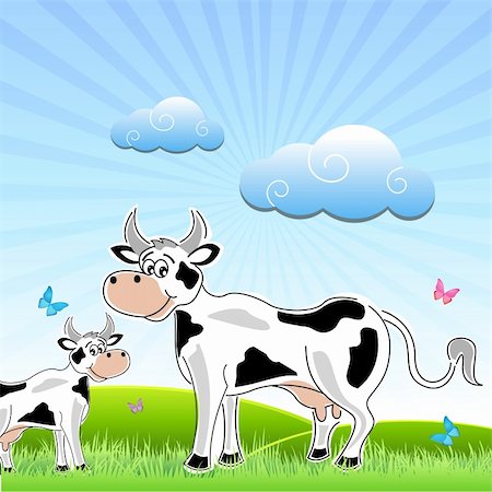 simsearch:400-06087517,k - illustration of sketchy cow with mammal in field Stock Photo - Budget Royalty-Free & Subscription, Code: 400-04237429