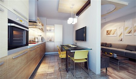 simsearch:400-04169683,k - modern kitchen interior 3d render Photographie de stock - Aubaine LD & Abonnement, Code: 400-04237466